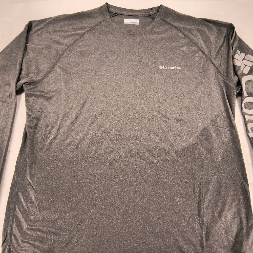 Columbia Long Sleeve Crew Neck Graphic T Shirt Mens Size Large L Gray White